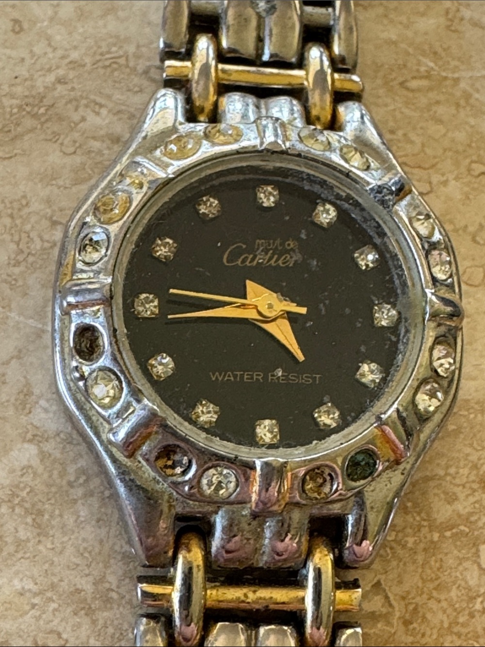 Black Dial Two-Tone Crystal Accent Watch for parts